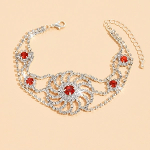 Chevillère de mariée luxueuse avec strass brillants et motifs floraux en cristal rouge