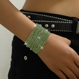 Chic multi-row green rhinestone elastic bracelet for women with vibrant zircon stones