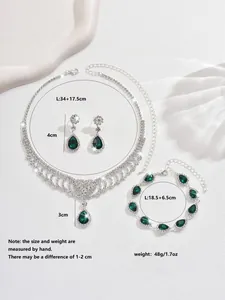 Detailed size chart showing dimensions of teardrop crystal necklace and earring set