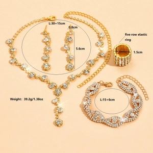 Detaillierte Größentabelle für das goldene Brautschmuck-Set mit Maßen und Gesamtgewicht