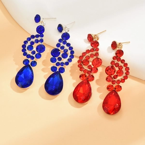 Fashion alloy jewelry set with teardrop blue and red gemstones and crystal accents
