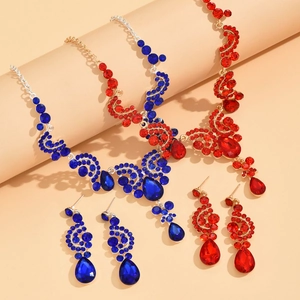 Elegant bridal jewelry sets with teardrop crystal necklaces and matching earrings