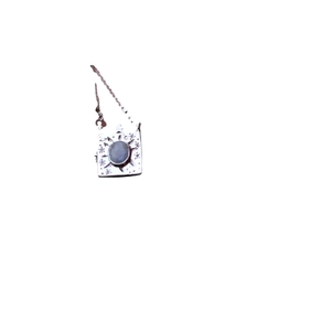 Vintage silver rectangular moonstone necklace with celestial sun and moon carvings