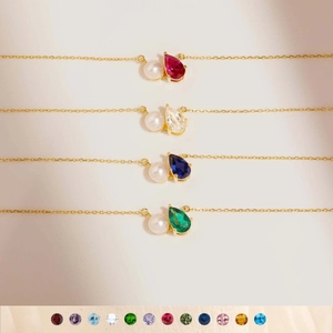 Collar de Colgante de Piedra de Nacimiento de Acero Inoxidable Chapado en Oro de 18K con Zirconia Corte de Pera y Perla Artificial Regalo para Mujer