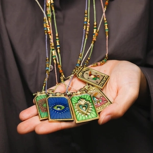 Vintage Tarot Herz und Auge Anhänger Halskette mit bunter Kordelkette für Damen Mode
