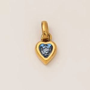 Titanium steel heart pendant with gold finish and faceted blue birthstone gem