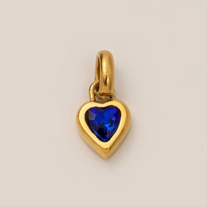 Golden titanium steel heart pendant necklace with center heart-cut blue gemstone