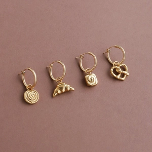 Collier Pendentif en Cuivre Plaqué Or Forme de Nourriture Boucles d'Oreilles Créatives Croissant Pretzel Roulé à la Cannelle pour Femme Bijoux de Mode