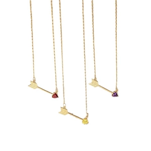Titanium steel arrow heart necklaces with colorful birthstones in 18K gold plated finish