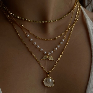 Vintage Gold Plated Copper Shell Artificial Pearl Necklace For Women Ocean Theme Sea Snail Starfish Pendant Beach Vacation Fashion Jewelry