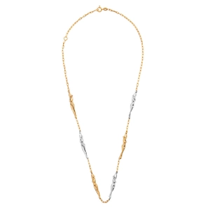Collana artistica bicolore oro e argento con ciondoli a forma di scultura di corpo femminile