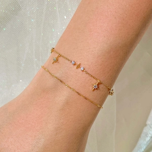 Doppellagige Edelstahl Achtzackiger Stern Zirkonia Charm Armband Fußkettchen Für Damen Mode Schmuck Zubehör