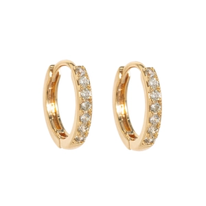 14K gold plated huggie hoop earrings featuring six delicate white cubic zirconia stones
