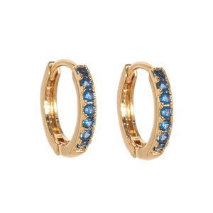 14k gold plated huggie earrings with round-cut deep blue birthstone zircon stones