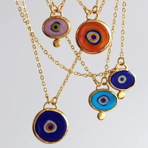 Bohemian 18K Gold Plated Stainless Steel Evil Eye Pendant Necklace Colorful Enamel Round Oval Lucky Protection Neck Jewelry