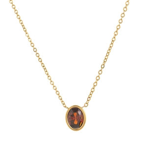Collier en titane plaqué or 18K avec pendentif ovale en pierre de naissance grenat