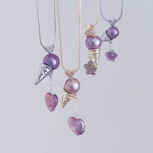 Collana Con Pendente a Forma di Cono Gelato in Rame Placcato Oro Con Perla Barocca Zirconia Gioielli Stile Sweet Cool Donna