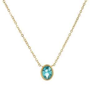 Collier en plaqué or 18 carats avec pendentif ovale facetté en zircon bleu ciel