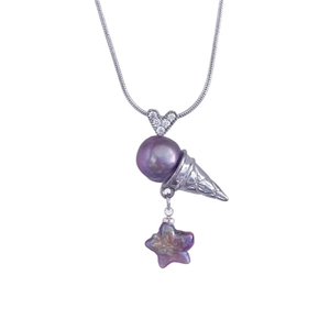 Collana con ciondolo a gelato con perla viola e catena a serpente argento da donna