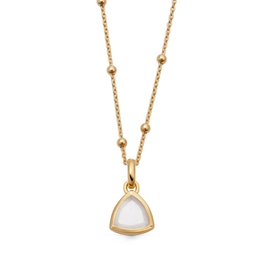 Detail of 18K gold-plated beaded chain with triangular mother-of-pearl pendant