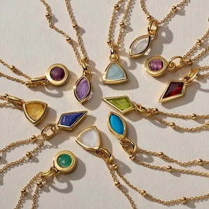 18K Gold Plated Stainless Steel Satellite Bead Chain Necklace With 925 Sterling Silver Zircon Birthstone Geometric Pendant
