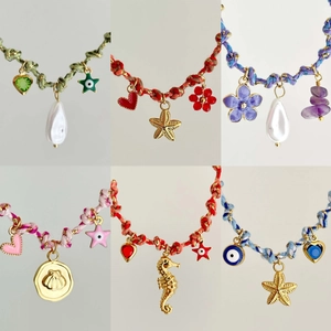 Collana in Corda Intrecciata Colorata Boema Con Ciondoli a Forma di Conchiglia Stella Marina Tartaruga Farfalla Gioielli Donna