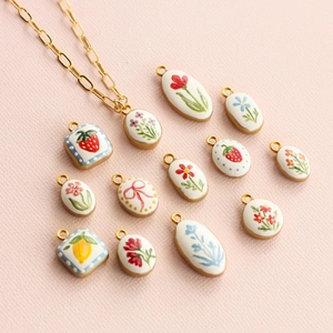 Copper Floral Strawberry Lemon Bow Knot Enamel Pendant Necklace Gold Paperclip Chain Fresh Clavicle Chain Jewelry For Women