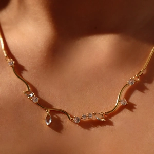 Vintage 18K Gold Plated Copper Necklace Cubic Zirconia Y-Shaped Tassel Water Drop Flower Geometric Jewelry For Women