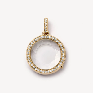 Ciondolo medaglione vintage placcato oro 18k con cristallo halo e micro pavé di diamanti