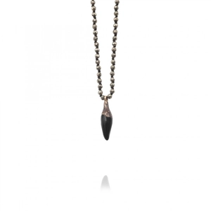 Minimalist vintage beaded necklace featuring dark grey stones and black teardrop pendant