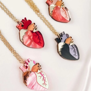Collier Pendentif Cœur Anatomique Artistique Plaqué Or Cuivre Résine Épissage Chaîne Clavicule Bijoux Cadeau Femmes