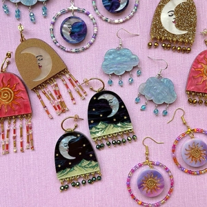 Bohemian Copper Acrylic Sun Moon Star Night Sky Drop Earrings Artistic Vintage Celestial Jewelry For Women Party Gift