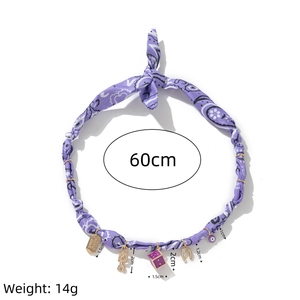 60cm purple paisley bead necklace with lucky golden charms like heart lock and horseshoe