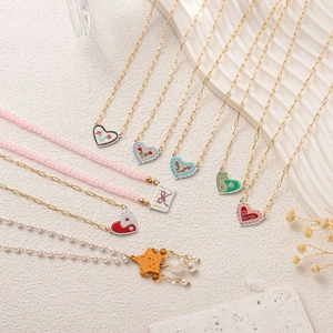 14K Vergulde Koperen Ketting Halsketting Met Keramiek Hart Ster Strik Tai Chi Hanger Voor Dames Boho Sieraden