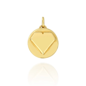 Pendente rotondo in oro lucido con un design a cuore 3D in stile minimalista