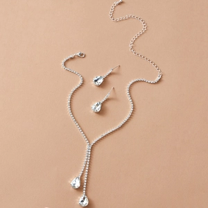 Funkelndes Tropfen-Kristall-Schmuckset aus Halskette und Ohrringen für elegante Brautmode