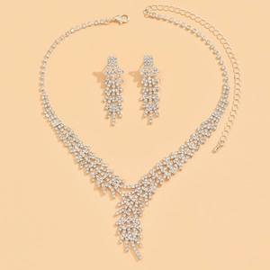 Detail of luxury bridal jewelry set with sparkling rhinestones and adjustable clasp