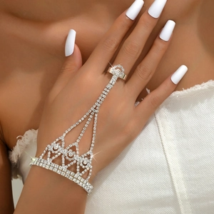 Sparkling silver rhinestone slave bracelet with crown pattern for women's party wear