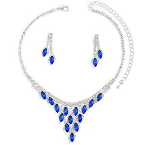 Elegante conjunto de joyas para novia con cristales azul oscuro y diamantes para boda