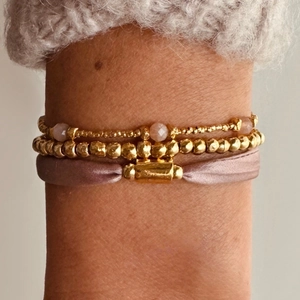 Bohemian Layered Beaded Bracelet For Women Gold Plated Copper Natural Stone Satin Ribbon Handmade Jewelry Adjustable Gift