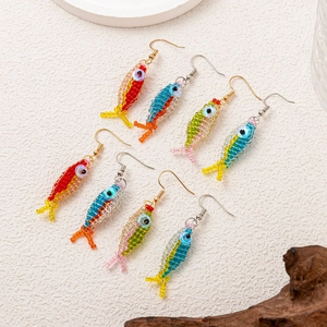 Handmade Colorful Beaded Fish Drop Earrings For Women 14K Gold Plated Copper Boho Fashion Jewelry Cute Animal Earrings
