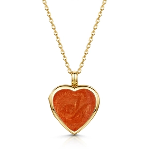 Collar de acero inoxidable chapado en oro 18k con colgante de corazón naranja brillante