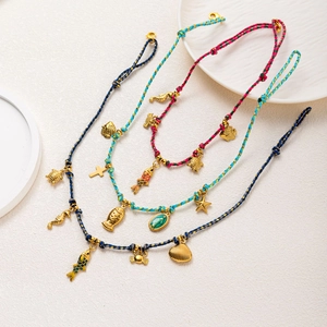 Collana a Corda Intrecciata con Pendente in Acciaio Inossidabile Animali Marini Pesce Tartaruga Conchiglia Croce Gioielli Estivi