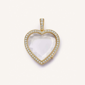 Vintage gold heart locket pendant with white zircon halo and faceted crystal center
