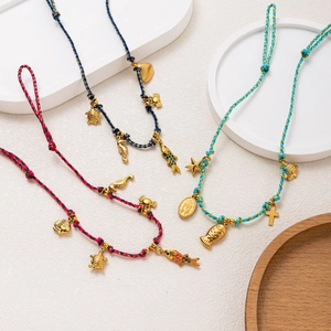 Collana in corda colorata con ciondoli pesce marino in acciaio inossidabile di qualità
