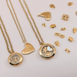 18k gold DIY floating locket necklace with miniature letter and silhouette charms