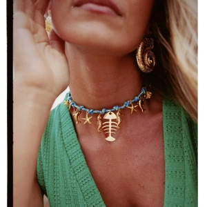 Ocean Theme Woven Rope Necklace For Women Stainless Steel Gold Plated Fishbone Seahorse Starfish Pendants Boho Beach Jewelry