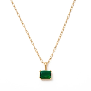 Collana in acciaio inossidabile dorato con pendente rettangolare verde smeraldo