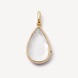 Elegant 18k gold pendant featuring a clear pear-cut crystal with a polished bail