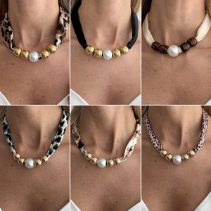 Vintage Luipaardprint Fluwelen Choker Halsketting Voor Vrouwen Creatieve Imitatie Kunstparel CCB Kralen Geknoopte Zijden Sjaal Sieraden